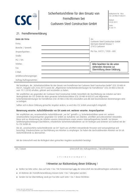 CSC Sicherheitsrichtlinie - Bard Engineering GmbH