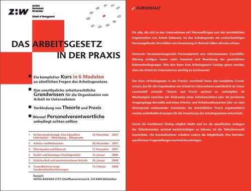 DAS ARBEITSGESETZ IN DER PRAXIS - ZHaW