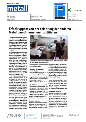 Metallbau-Unternehmer profitieren - beim KMU-HSG - Universität St ...