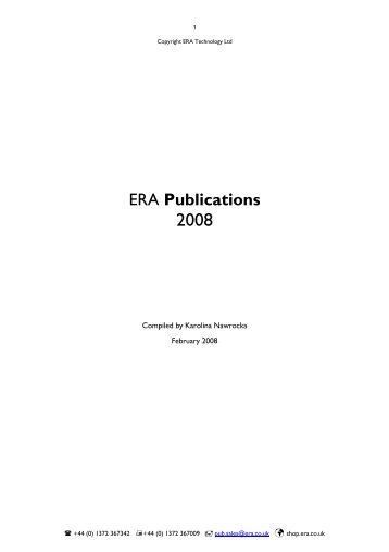 ERA Publications - AccessERA Online Shop - ERA Technology Ltd.