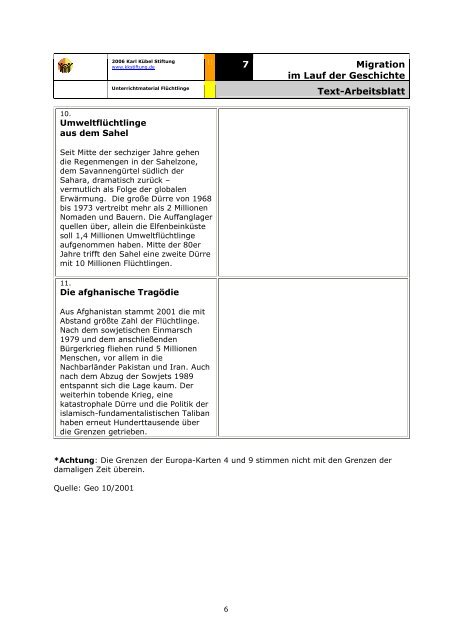 7 Migration im Lauf der Geschichte Lehrerseite - Karl Kübel Stiftung