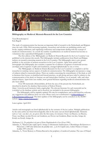 1 Bibliography on Medieval Memoria Research for the Low Countries