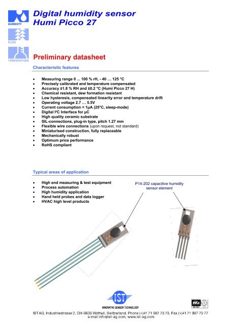 Digital humidity sensor Humi Picco 27 Preliminary datasheet - IST AG