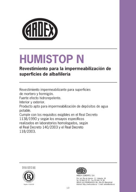 Mortero Impermeabilizante Ardex Humistop 25 kilos blanco