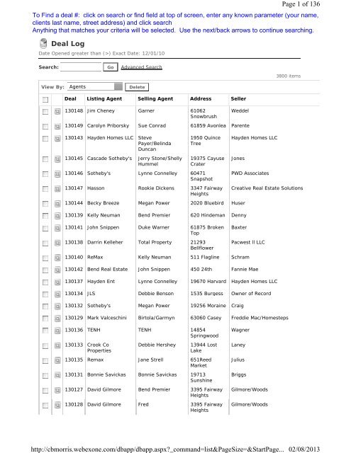 Deal Log Page 1 of 134 01/28/2013 http://cbmorris.webexone.com ...