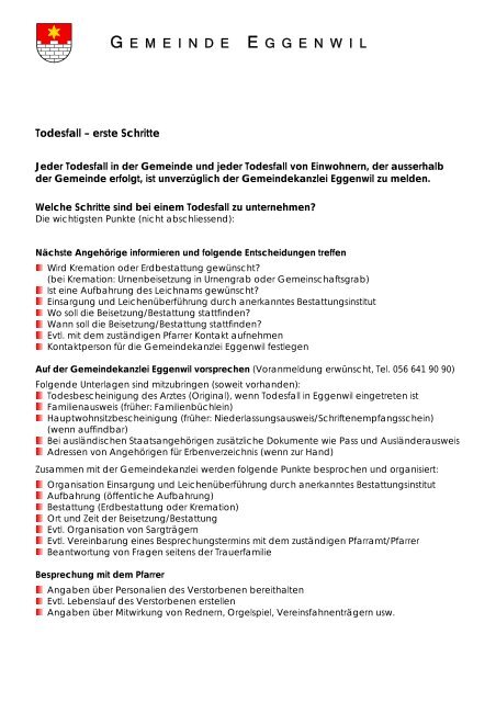 Todesfall-Merkblatt - page screenshot of eggenwil.ch