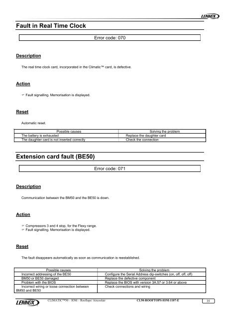 CLIMATIC™ 50 User manual - Lennox