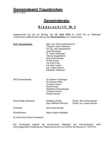 Gemeinderat Sitzungsprotokoll (32 KB) - .PDF - Traunkirchen