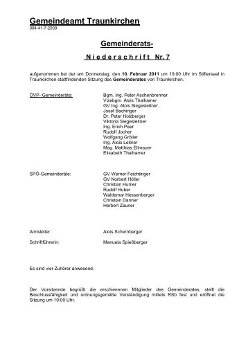 Gemeinderat Sitzungsprotokoll (61 KB) - .PDF - Traunkirchen