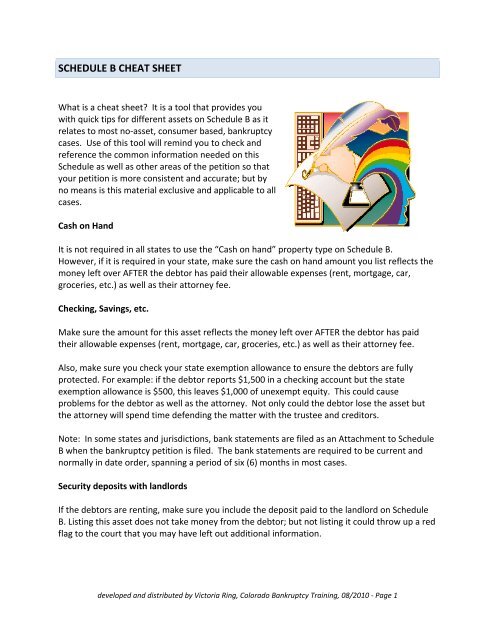 Schedule B Cheat Sheet - Chapter 7 and 13 Bankruptcy Blog