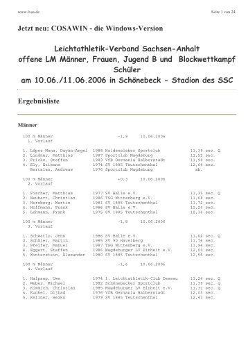 Ergebnisse - 1. Leichtathletik Club Dessau e.V.