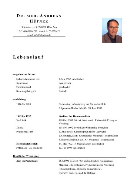 Lebenslauf Von Dr Andreas Hufner Lebenslauf Von Dr Andreas Hufner