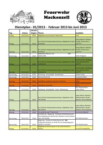 Unser Dienstplan - Feuerwehr Mackenzell