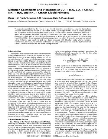 Diffusion Coefficients and Viscosities of CO2 + H2O, CO2 + CH3OH ...