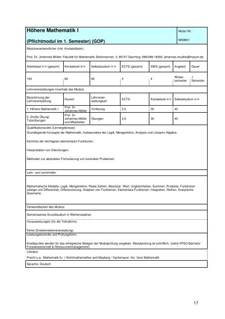 modulhandbuch bachelorstudiengang forstwissenschaft