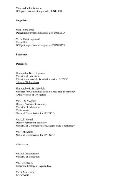 Member States / Etats membres - Unesco