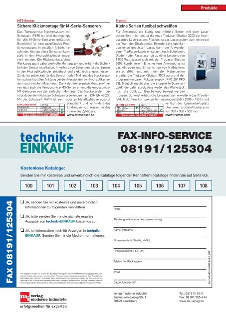 Ausgabe 2 / 2011 - technik + EINKAUF