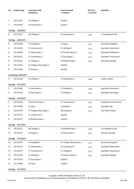 DFBnet - Staffelspielplan - 1 - - SV Hinterzarten