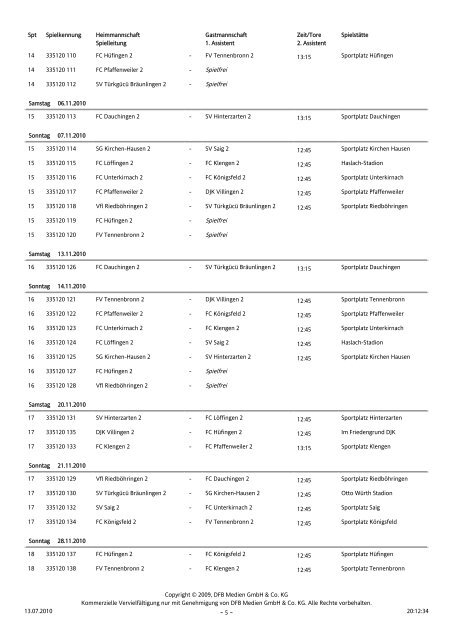 DFBnet - Staffelspielplan - 1 - - SV Hinterzarten