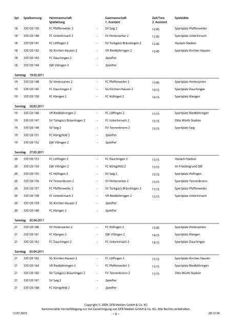 DFBnet - Staffelspielplan - 1 - - SV Hinterzarten