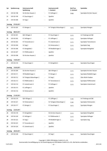 DFBnet - Staffelspielplan - 1 - - SV Hinterzarten