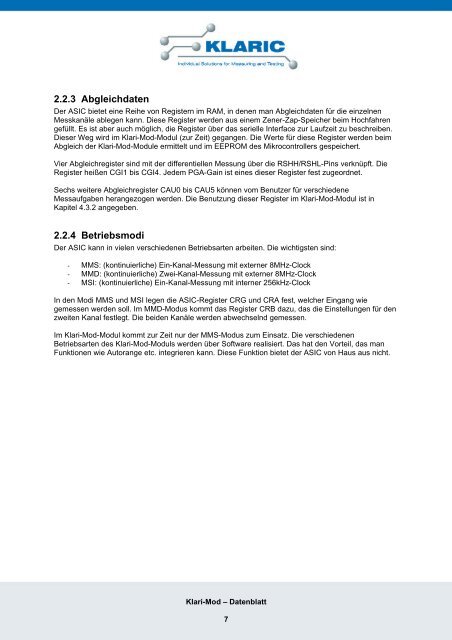 Strommess-Modul Klari-Mod Datenblatt  - Klaric
