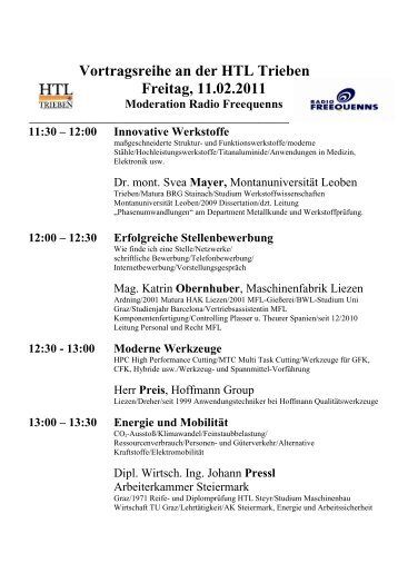 Vortragsreihe an der HTL Trieben Freitag, 11.02.2011 - HTL Zeltweg