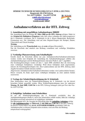 Aufnahmeverfahren an der HTL Zeltweg