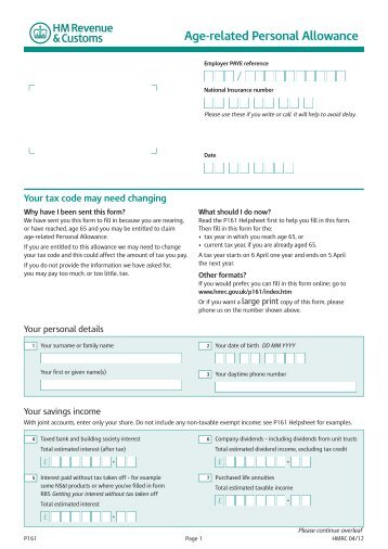 P161 - Age-related Allowance Claim form