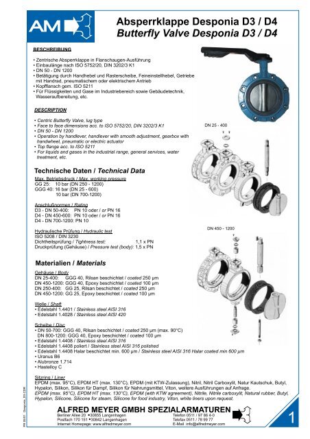 Absperrklappe Desponia D3 / D4 Butterfly Valve Desponia D3 / D4