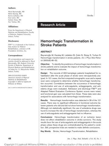 Hemorrhagic Transformation in Stroke Patients