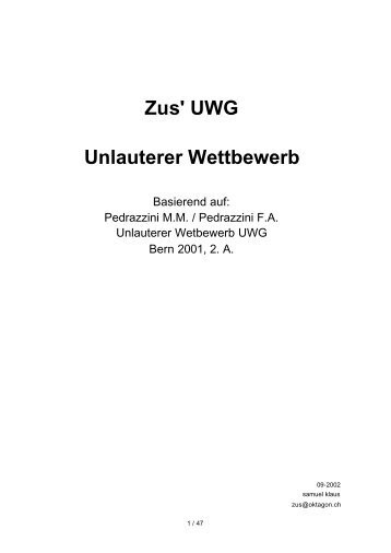 Unlauterer Wettbewerb - Studentenverbindung Concordia Bern