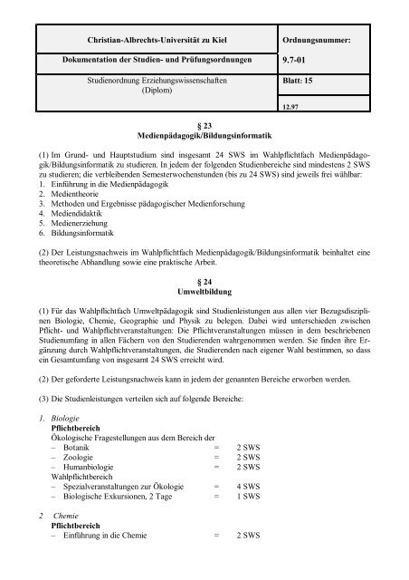 Christian-Albrechts-Universität zu Kiel Ordnungsnummer - Institut für ...
