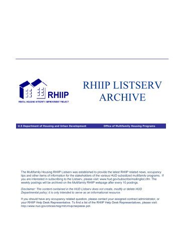 RHIIP LISTSERV ARCHIVE - HUD