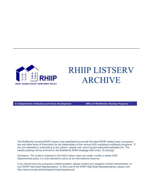 Rhiip Listserv Archive Hud