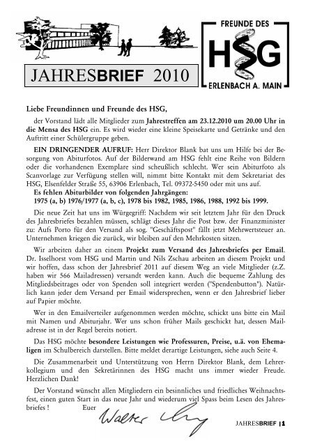 Jahresbrief 2010 - Freunde des HSG