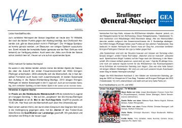 Liebe Handballfreunde, zum vorletzten Heimspiel ... - VfL Pfullingen