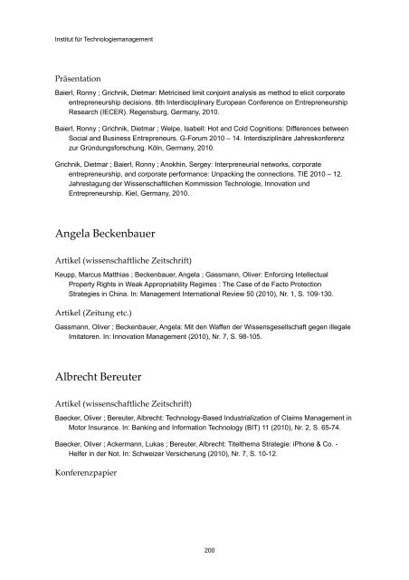Publikationsverzeichnis 2010 - Alexandria - Universität St.Gallen