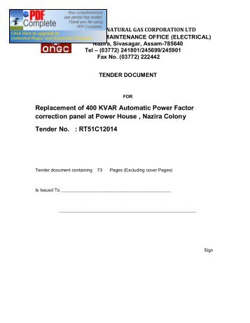 Replacement of 400 KVAR Automatic Power Factor ... - ONGC Tender