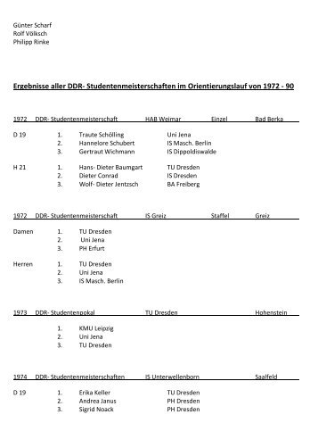 Ergebnisse aller DDR- Studentenmeisterschaften - Sport Geschichte ...
