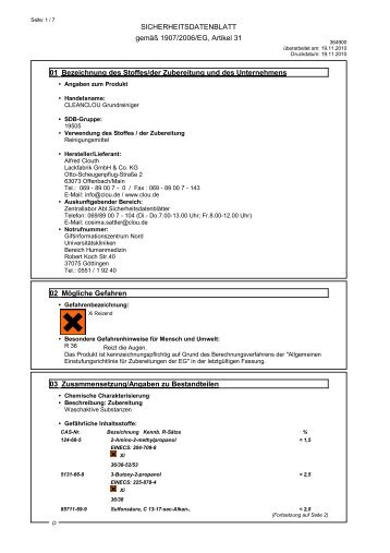 Sicherheitsdatenblatt - Klaus Baubeschläge GmbH