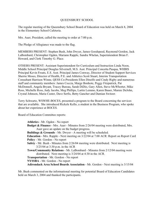 Regular Session - Queensbury School District