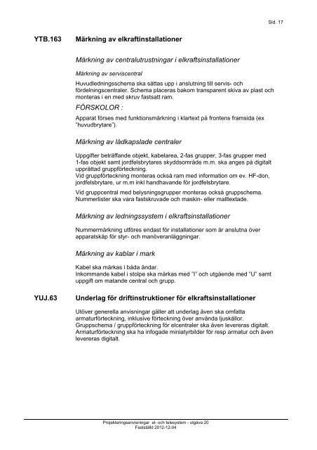 PROJEKTERINGSANVISNINGAR EL & TELESYSTEM - SISAB