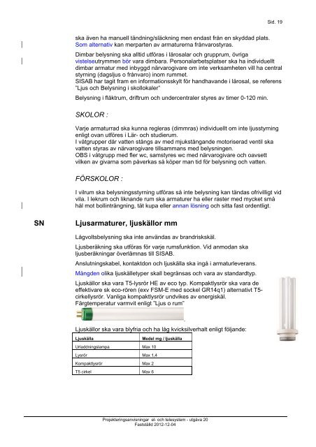 PROJEKTERINGSANVISNINGAR EL & TELESYSTEM - SISAB