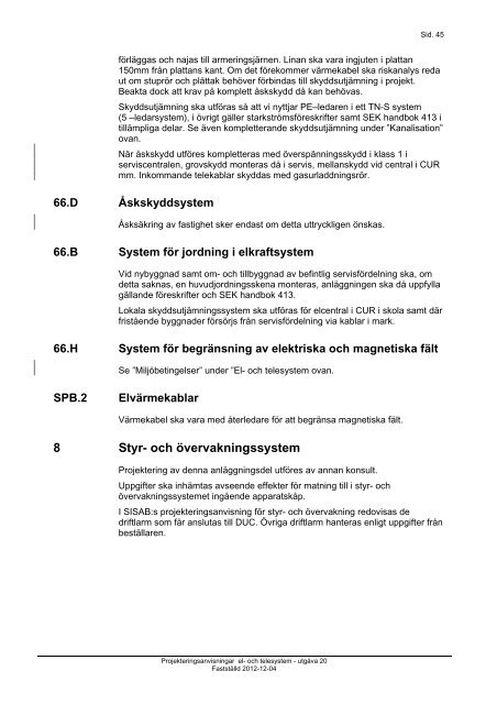 PROJEKTERINGSANVISNINGAR EL & TELESYSTEM - SISAB