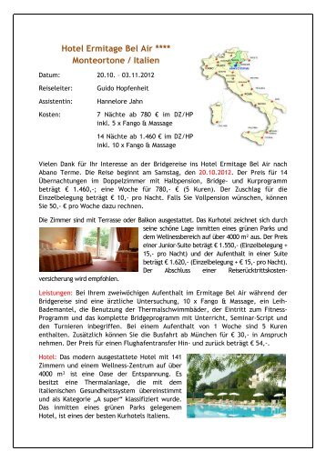 Hotel Ermitage Bel Air **** Monteortone / Italien - Bridgereisen ...