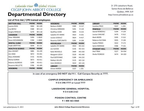 Departmental Directory - John Abbott College