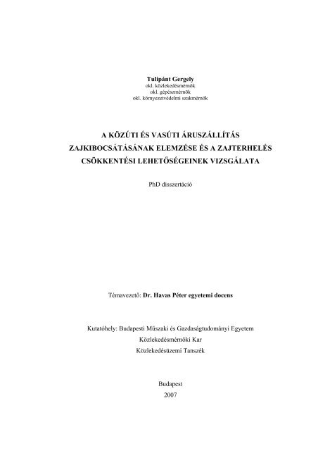 a közúti és vasúti áruszállítás zajkibocsátásának elemzése - BME ...