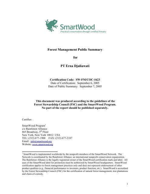 Forest Management Public Summary for PT Erna Djuliawati
