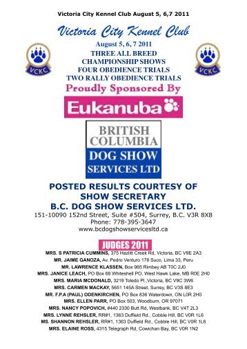 Victoria City Kennel Club August 5, 6,7 - BC Dog Show Services